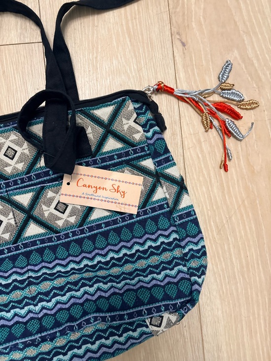 Handbags - Women's Teal Patterned Tote Bag